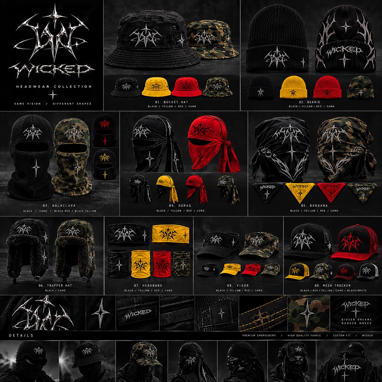NOTHING BUT WICKED headwear collection reference