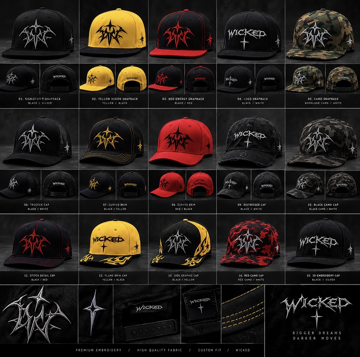 NOTHING BUT WICKED headwear design references